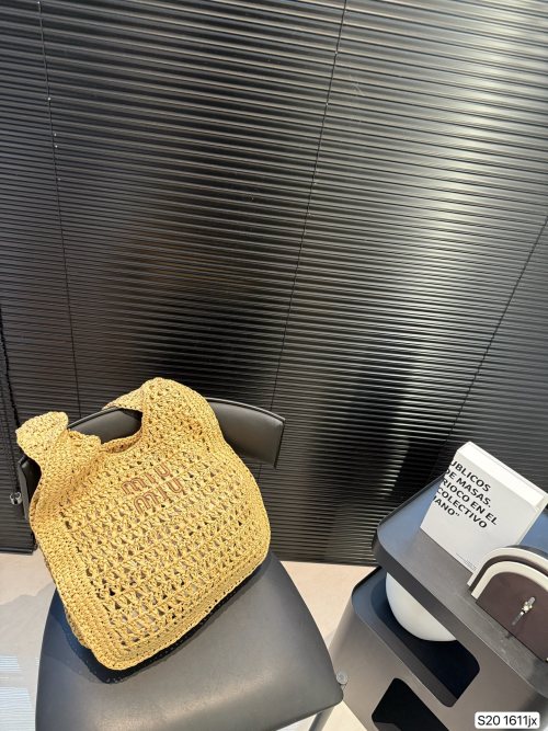 Miu Miu Woven Raffia Tote Bag,Summer Beach Bag,Perfect for Vacation,38x36cm 1 Miu Miu Woven Raffia Tote Bag,Summer Beach Bag,Perfect for Vacation,38x36cm