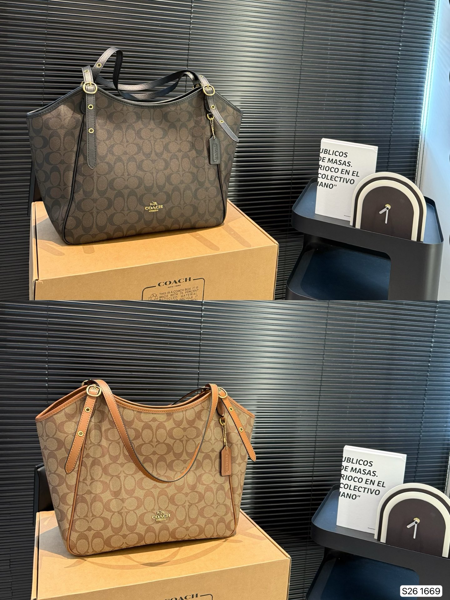 配盒子 蔻驰实用通勤包妈咪包秋冬托特包 蔻驰COACH #coach托特包 手感软糯且富有质感，肩带可调节，手拎单肩都很不错，非常秋冬的一款，容量也很好，尺寸32 26 货号1669