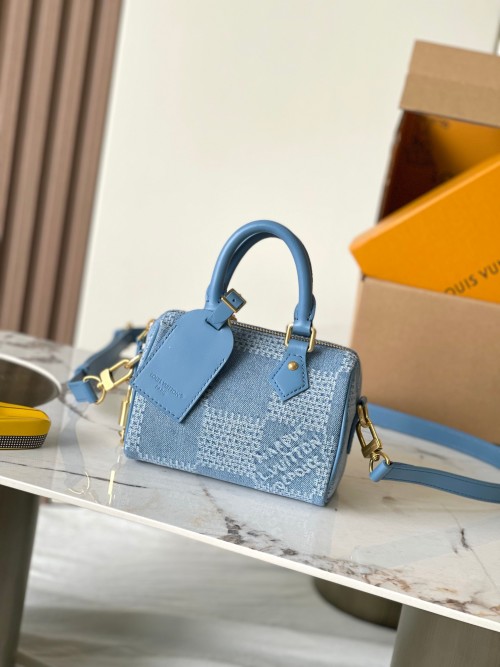 Louis Vuitton Speedy 18 Bandoulière Denim Bag with Gold-Tone Hardware 1 Louis Vuitton Speedy 18 Bandoulière Bag, Denim Material, Premium Quality