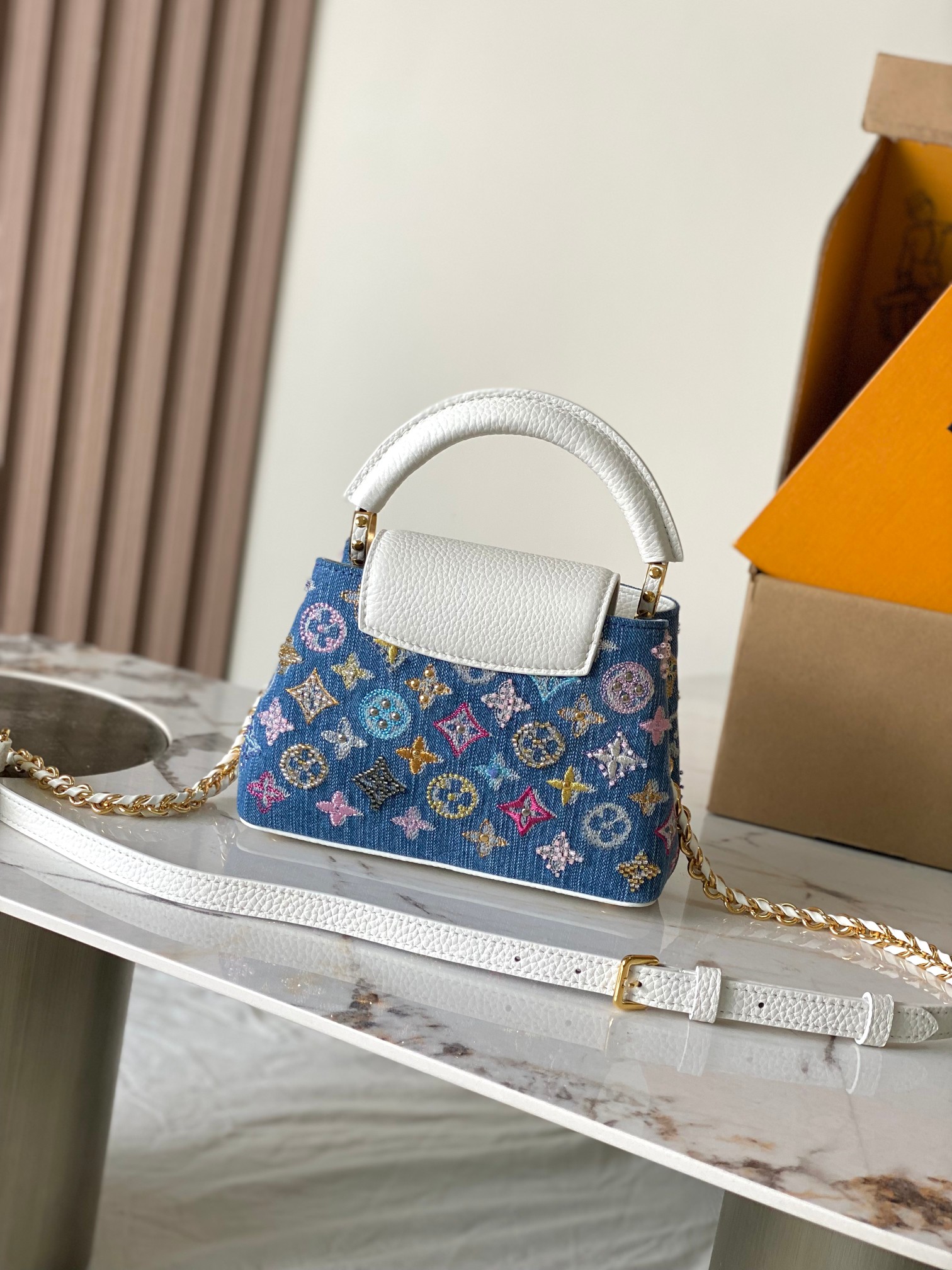 【特级MB163c芯片版原厂皮】 本款 Capucines迷你号手袋 型号：M12947 材料：A级全钢五金，进口原厂帆