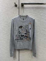 Dior Clothing Sweatshirts White Embroidery Knitting Fall/Winter Collection Long Sleeve