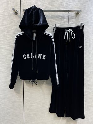 Celine Clothing Hoodies Pants & Trousers Two Piece Outfits & Matching Sets Embroidery Fall/Winter Collection Hooded Top