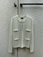 Chanel Clothing Cardigans Knit Sweater White Embroidery Knitting Spring Collection