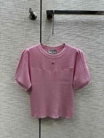 Online Shop
 Chanel Clothing Shirts & Blouses Fake AAA+
 Splicing Knitting Spring Collection Fashion Short Sleeve