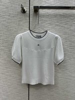 Chanel Clothing Shirts & Blouses Splicing Knitting Spring Collection Fashion Short Sleeve