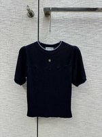 from China 2023 
 Chanel Clothing Shirts & Blouses Splicing Knitting Spring Collection Fashion Short Sleeve