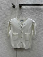Chanel Clothing Cardigans Knit Sweater T-Shirt White Knitting Wool Spring/Summer Collection Short Sleeve