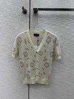Chanel Clothing Cardigans Knit Sweater T-Shirt White Knitting Spring Collection Short Sleeve