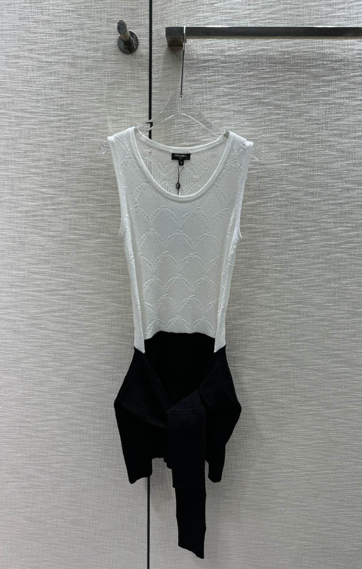 Chanel Clothing Dresses Tank Tops&Camis Black White Openwork Knitting Spring Collection Long Sleeve