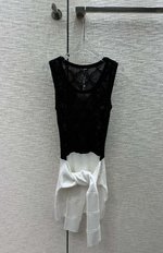 Chanel Clothing Dresses Tank Tops&Camis Black White Openwork Knitting Spring Collection Long Sleeve