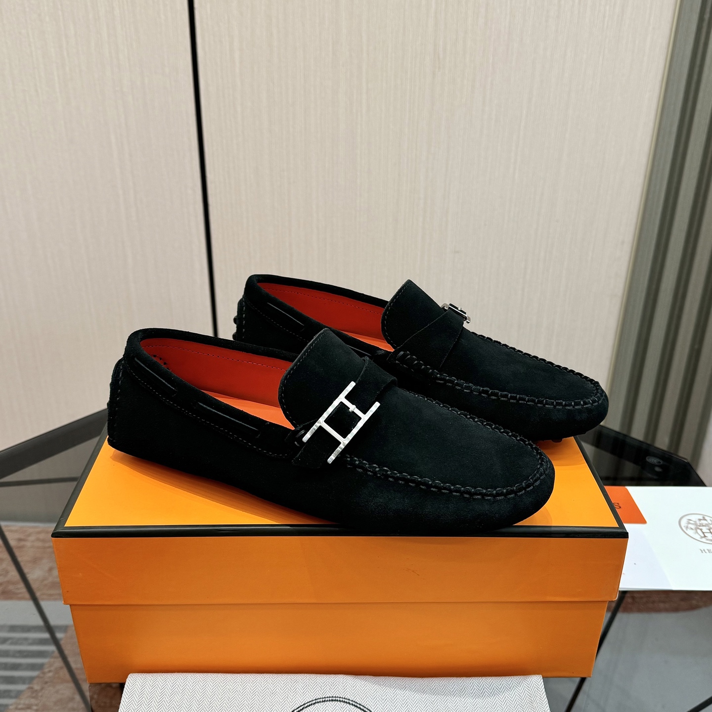 Hermès Men's Black Suede Leather Loafers with Metal H Buckle 3 i1741243683599 1445 0 1