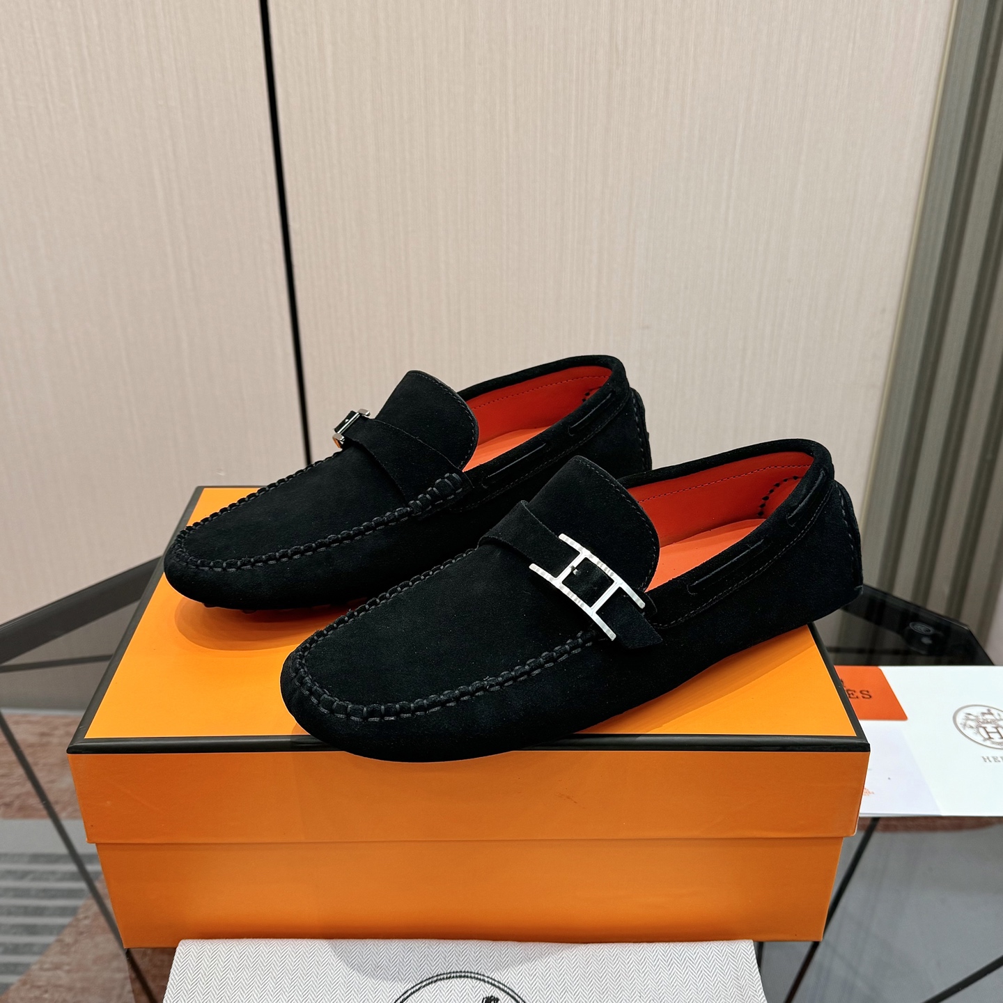 Hermès Men's Black Suede Leather Loafers with Metal H Buckle 2 i1741243683599 9245 0 0