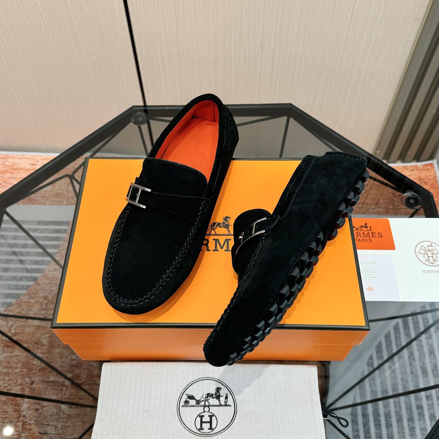Hermès Men's Black Suede Leather Loafers with Metal H Buckle 7 i1741243686161 5048 0 5