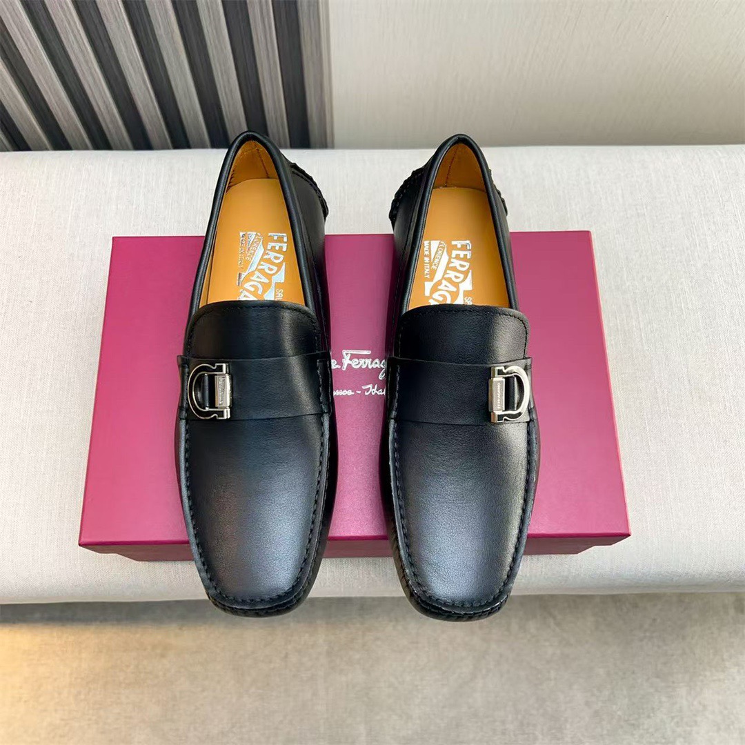 Ferragamo Style Black Leather Men's Shoes Men's Shoes Men's Shoes detail image 3 from source 783443