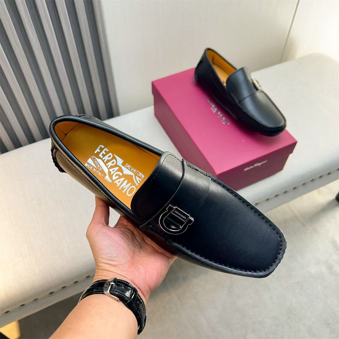 Ferragamo Style Black Leather Men's Shoes Men's Shoes Men's Shoes detail image 8 from source 783443