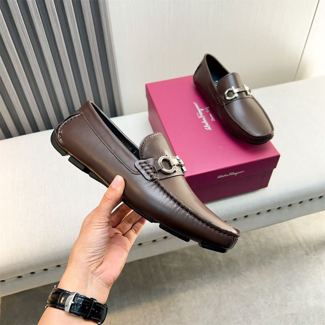 Ferragamo Style Black Leather Men's Shoes Men's Shoes Men's Shoes detail image 4 from source 783428