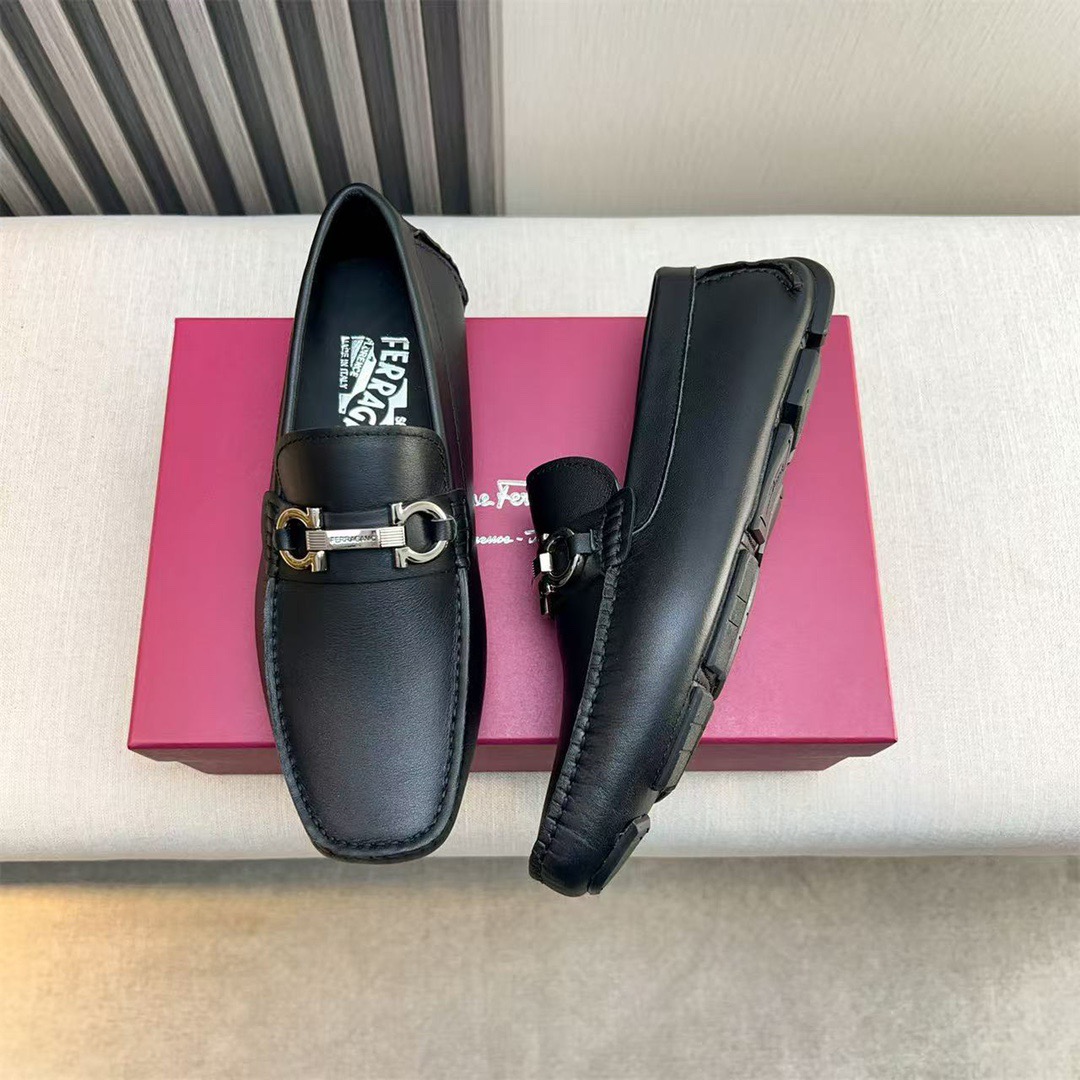 Ferragamo Style Black Leather Men's Shoes Lookbook Reference image 2