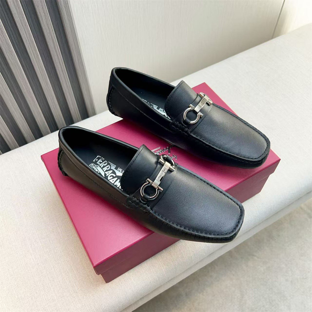 Ferragamo Style Black Leather Men's Shoes Men's Shoes Men's Shoes detail image 3 from source 783426
