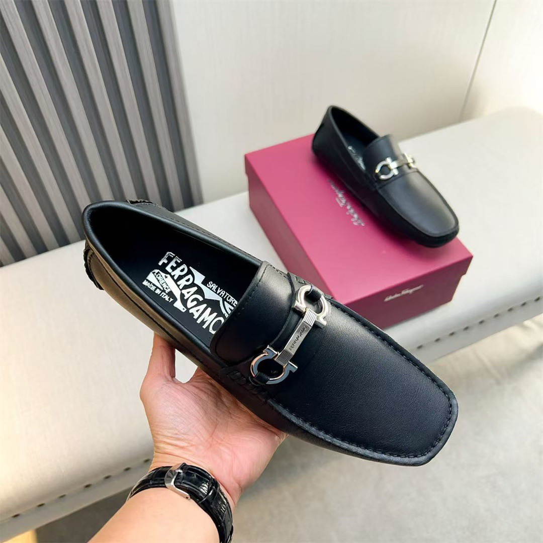 Ferragamo Style Black Leather Men's Shoes Men's Shoes Men's Shoes detail image 4 from source 783426
