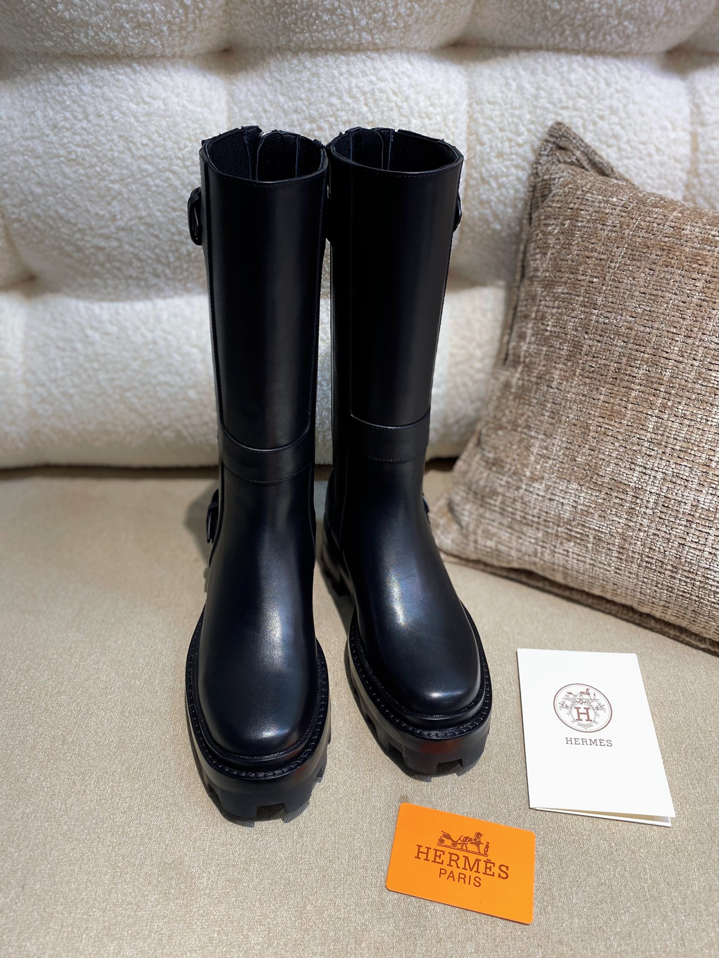 Hermes Botas Longas Preto Castanho Vermelho Pele de vitelo Couro vaca genuíno carneiro Fashion