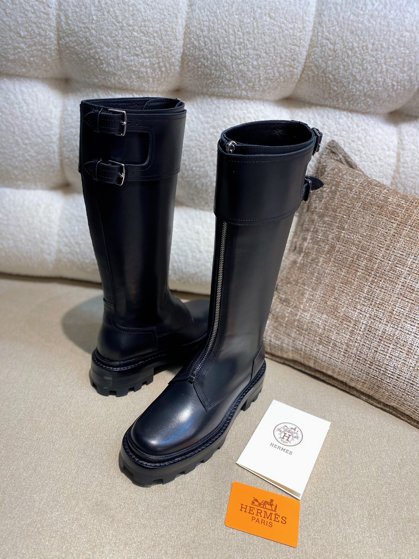 Hermes Botas Longas Preto Castanho Vermelho Pele de vitelo Couro vaca genuíno carneiro Fashion