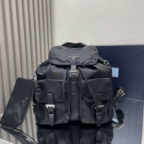 Prada Nylon Backpack with Saffiano Leather Trim & Detachable Pouch - Stylish & Light 1 Prada Nylon Backpack with Saffiano Leather Trim & Detachable Pouch - Stylish & Light