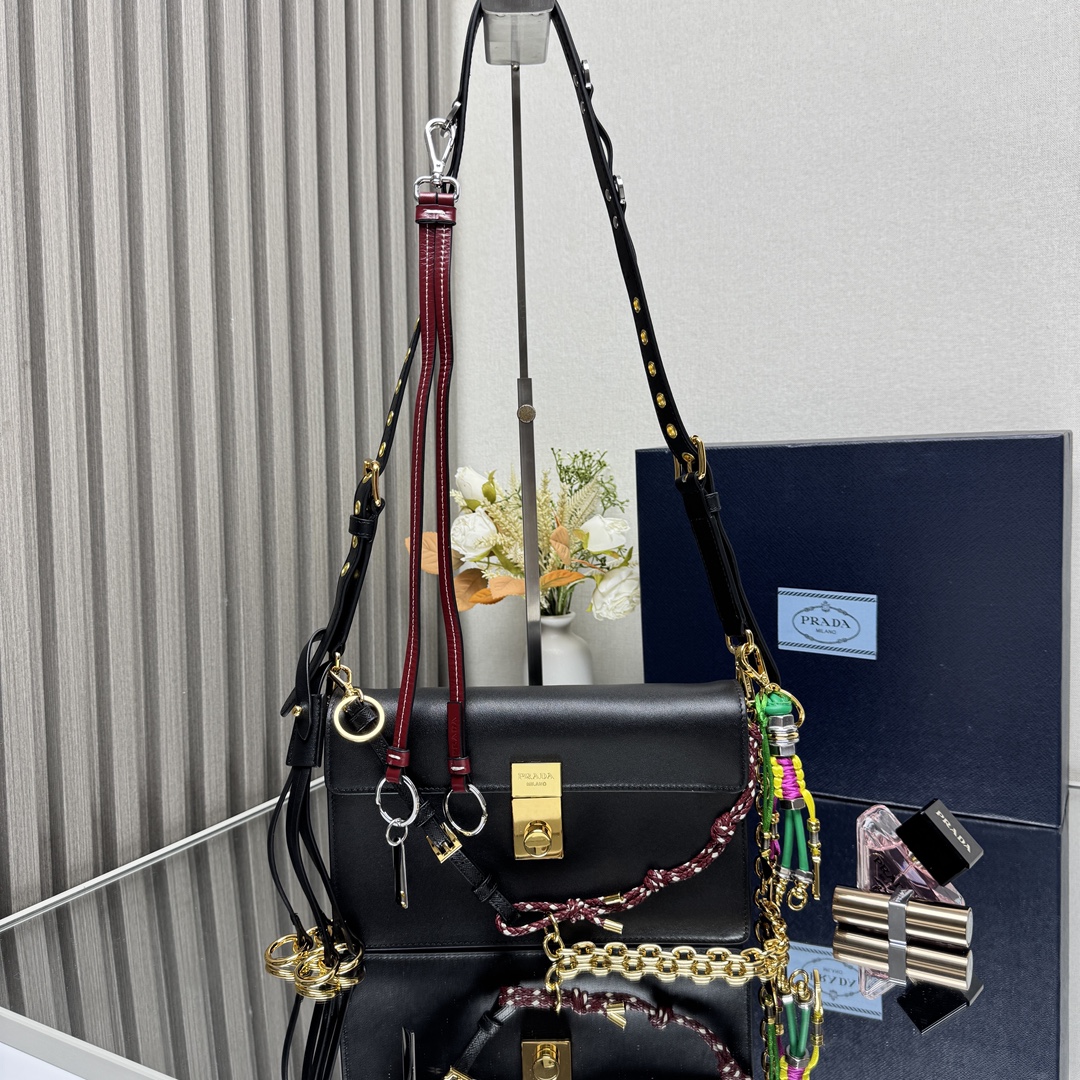 Prada Soft Sound Bag Soft Leather Shoulder Bag Double Compartment Metal Hardware