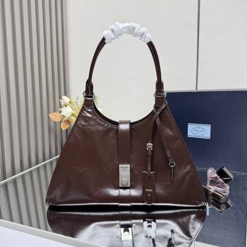 Prada 1BG570 Large Tote Bag, Geometric Design, Refined Details, Brown 1 Prada 1BG570 Large Tote Bag, Geometric Design, Refined Details, Brown