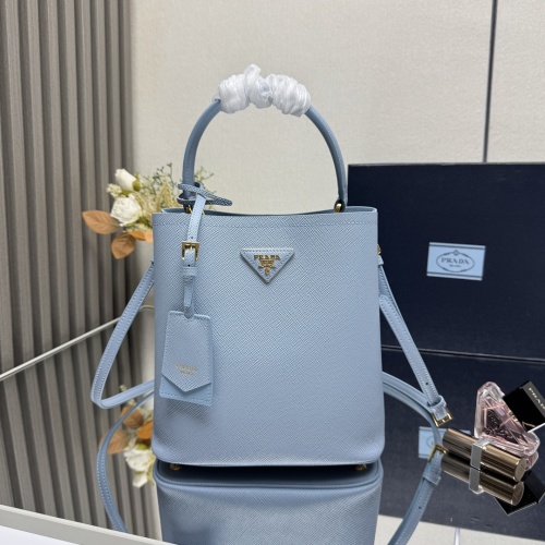 Prada Saffiano Leather Bucket Bag with Detachable Strap - Light Blue 1 Prada Saffiano Leather Bucket Bag with Detachable Strap - Light Blue