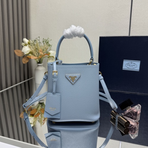 Prada Saffiano Leather Mini Bucket Bag with Detachable Strap - Blue 1 Prada Saffiano Leather Mini Bucket Bag with Detachable Strap - Blue