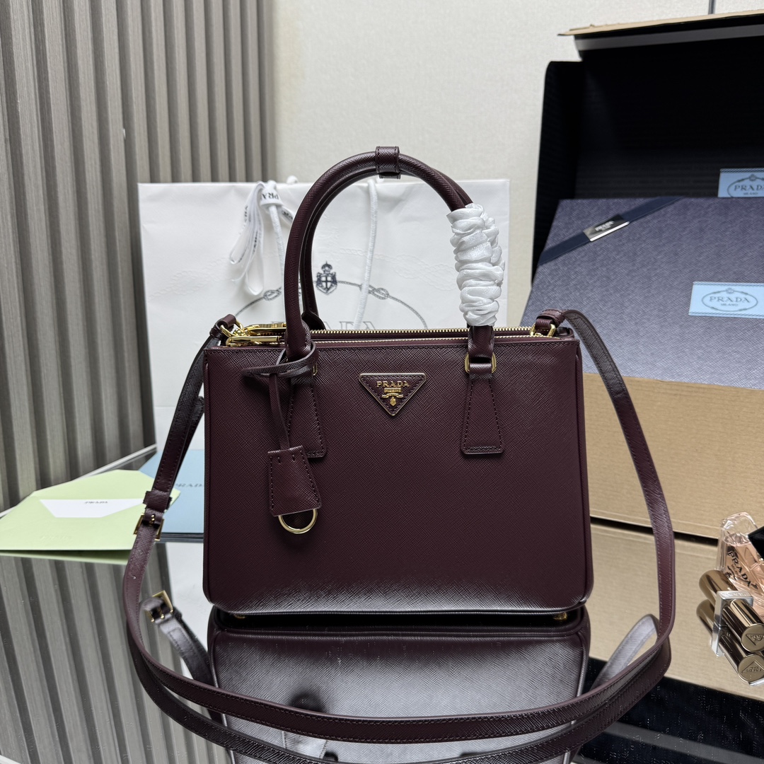 Prada Saffiano Leather Galleria Bag - Burgundy Color, Medium Size