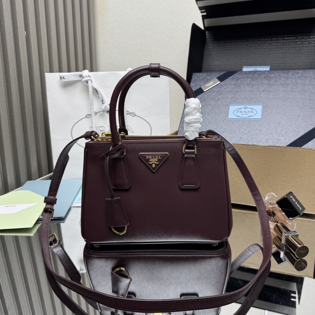 Prada Galleria Small Saffiano Leather Top Handle Bag - Bordeaux