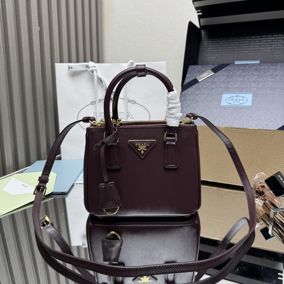 PRADA Galleria Saffiano Leather Mini Top Handle Bag, Burgundy