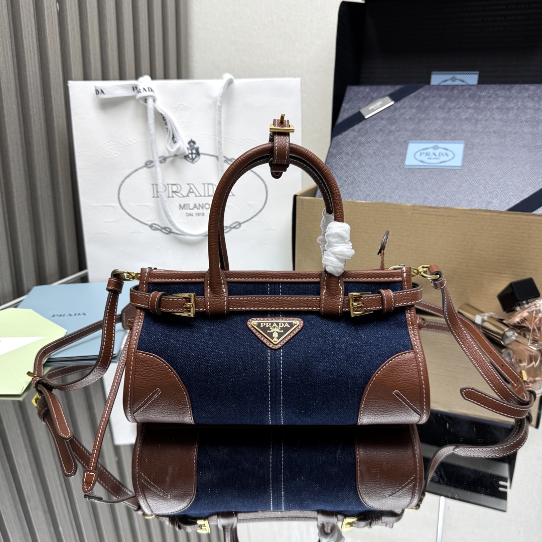 Prada Bonnie Mini Denim & Leather Crossbody Bag - Chic & Compact Design