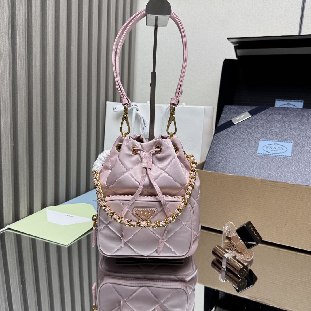 Prada Re-Nylon Quilted Bucket Bag Shoulder Bag 1BH038, Pink