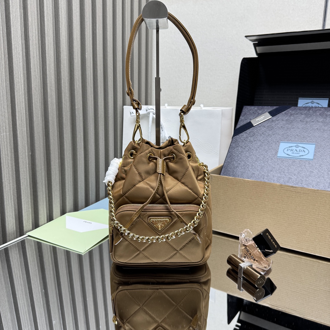 Prada Re-Nylon Bucket Bag, Quilted Design, Versatile Shoulder & Crossbody Bag