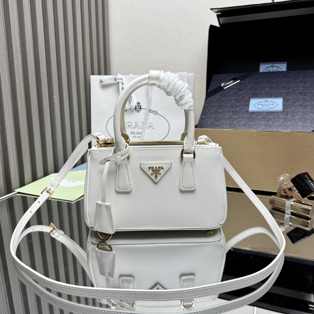 Prada Mini Galleria Saffiano Leather Top Handle Bag - White