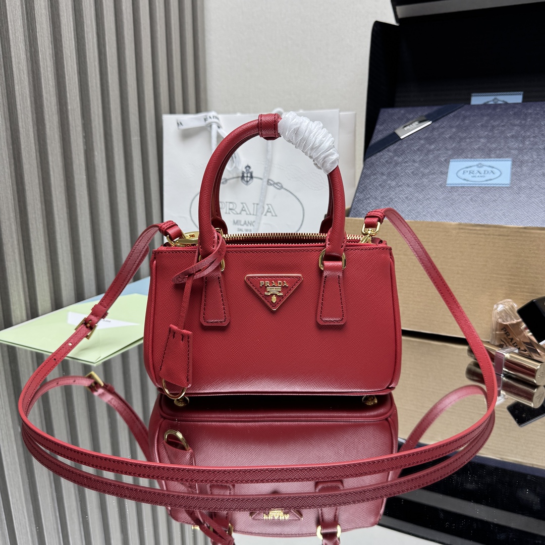 Prada Galleria Mini Saffiano Leather Top Handle Crossbody Bag - Red