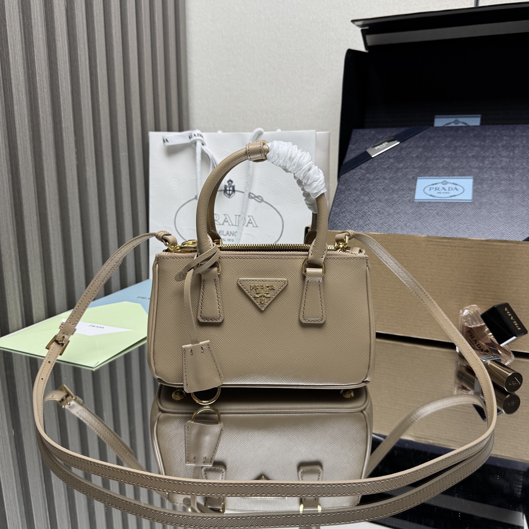 Prada Galleria Saffiano Leather Mini Top Handle Bag - Nude Beige