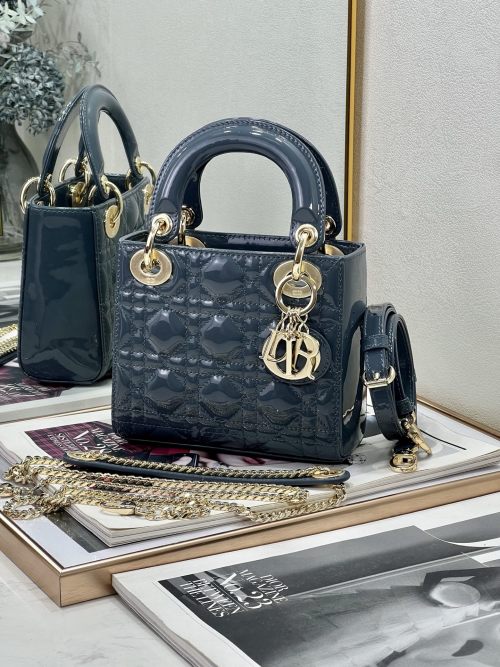 Classic Lady Dior Bag Denim Blue Patent Leather with Double Shoulder Strap 1 Classic Lady Dior Bag Denim Blue Patent Leather with Double Shoulder Strap