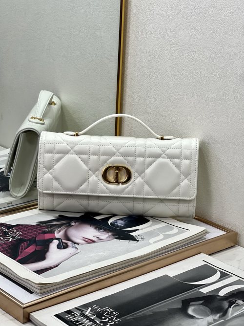 Di*r Miss Caro Top Handle Bag, Elegant White Leather Handbag, 24x12x4cm 1 Di*r Miss Caro Top Handle Bag, Elegant White Leather Handbag, 24x12x4cm