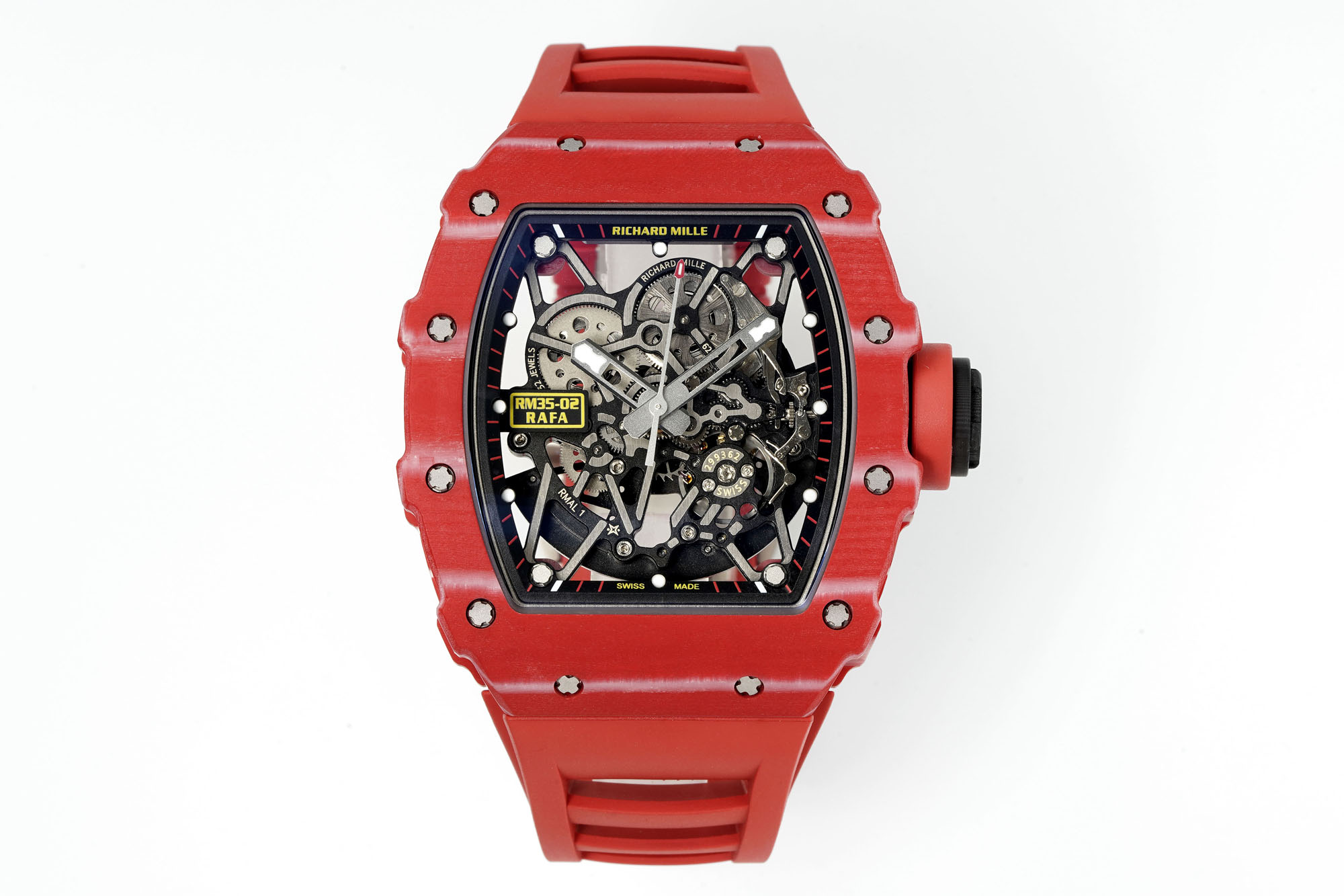 NO:946550,Miller Studio's third modification - RM35-02 extreme modification!  ——King of cost-effectiveness Upgraded case Miller Studio's understanding of high-end carbon fiber is a real sense of luxury, not 'bright' but a matte layer with silk texture, and a flowing texture. Therefore, the texture of each watch case is unique (currently this case is sold in the modification circle for 20, a set) Upgraded glass Use high-transparency glass, and upgrade RM's exclusive purple film coating to make the entire glass look almost 'invisible'  Since this time the focus is on the ultimate cost-effectiveness and fan welfare, the movement and buckle will not be upgraded for the time being. Just continue to use the most stable and mature configuration on the market. Miller Studio uses the most extreme cost-effectiveness to bring fans the ultimate wearing experience!  ,19860909米勒工作室改装第三弹——RM35-02极限改造！ ——性价比王者 升级壳套 米勒工作室对于高级碳纤维的理解是 真正的高级感,不是“亮” 而是带有丝绸质感的哑光层次,以及流动般的纹理感 因此,每一只表壳的纹路,都是独一无二的（目前此壳套在改装圈售价为 20, 一套） 升级玻璃 采用高透玻璃,并升级 RM 专属紫膜镀层 让整块玻璃看起来几乎像“隐形”一般  由于本次主打极致性价比与粉丝福利, 因此机芯与表扣部分暂不升级, 继续沿用目前市场上最稳定、最成熟的配置即可. 米勒工作室, 用最极致的性价比, 带给粉丝最终极的佩戴体验！,,Watch