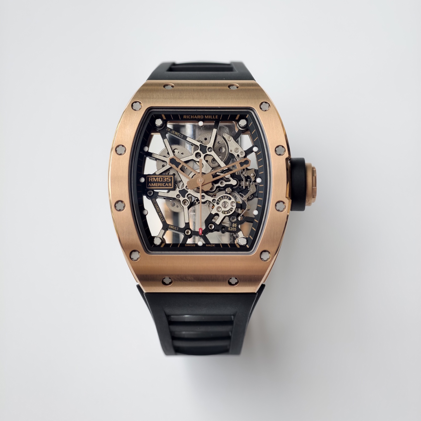 NO:945924,Miller Studio Modification Series #5 — RM “Big Gold Bull” Ultimate Upgrade, Market Exclusive Movement Replication! —— The Ultimate Value Champion Upgraded Rose Gold Case: Through optimization of the coating thickness, color tone ratio, and surface finishing, the case achieves a more natural and authentic rose gold texture, recreating the premium visual effect of the original piece  Upgraded Crystal: Equipped with high-transparency sapphire crystal and upgraded with RM exclusive purple AR coating making the entire crystal appear almost “invisible”  The movement is the core highlight of this upgrade: This is not simply about replacing a few components, but a complete optimization of the movement architecture. By refining the bridge skeleton design, gear train layout, skeletonized structure ratio, and the layering relationship between components, the movement has been upgraded from a “stacked structure” into a more three-dimensional mechanical layout closer to the original RM design. Miller Studio delivers the ultimate wearing experience with the highest level of value and performance.,,chanel,dior,miumiu,versace19860909Miller Studio Modification Series #5 — RM “Big Gold Bull” Ultimate Upgrade, Market Exclusive Movement Replication! —— The Ultimate Value Champion Upgraded Rose Gold Case: Through optimization of the coating thickness, color tone ratio, and surface finishing, the case achieves a more natural and authentic rose gold texture, recreating the premium visual effect of the original piece  Upgraded Crystal: Equipped with high-transparency sapphire crystal and upgraded with RM exclusive purple AR coating making the entire crystal appear almost “invisible”  The movement is the core highlight of this upgrade: This is not simply about replacing a few components, but a complete optimization of the movement architecture. By refining the bridge skeleton design, gear train layout, skeletonized structure ratio, and the layering relationship between components, the movement has been upgraded from a “stacked structure” into a more three-dimensional mechanical layout closer to the original RM design. Miller Studio delivers the ultimate wearing experience with the highest level of value and performance.,,chanel,dior,miumiu,versace,Watch