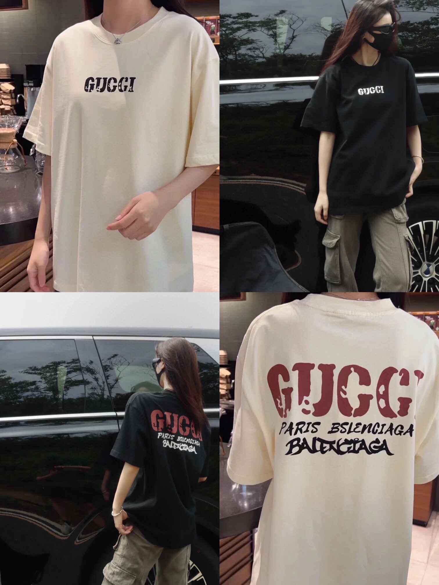 Gucci Kleidung Hemden & Blusen T-Shirt Schwarz Weiß Unisex Baumwolle Kurzarm