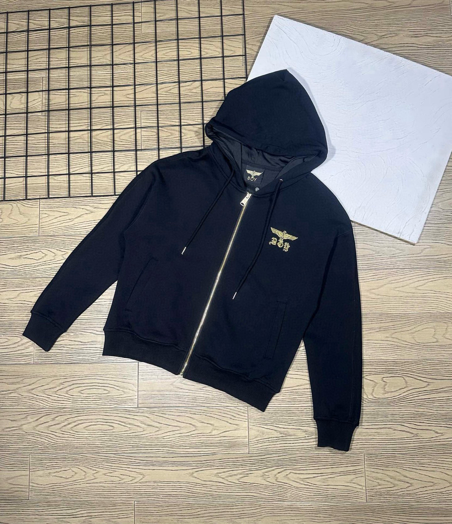 Boy London Men's Black Full Zip Up Graphic Eagle Logo Embroidery Hoodie