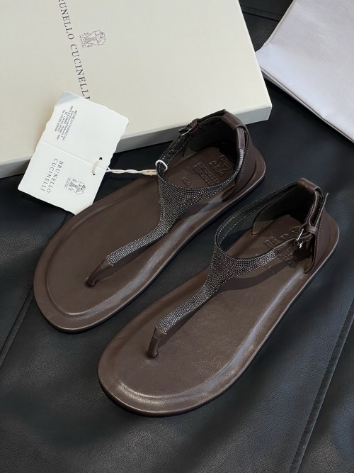 Brunello Cucinelli Beaded T-Strap Leather Sandals - Chic Summer Style 1 Brunello Cucinelli Beaded T-Strap Leather Sandals - Chic Summer Style