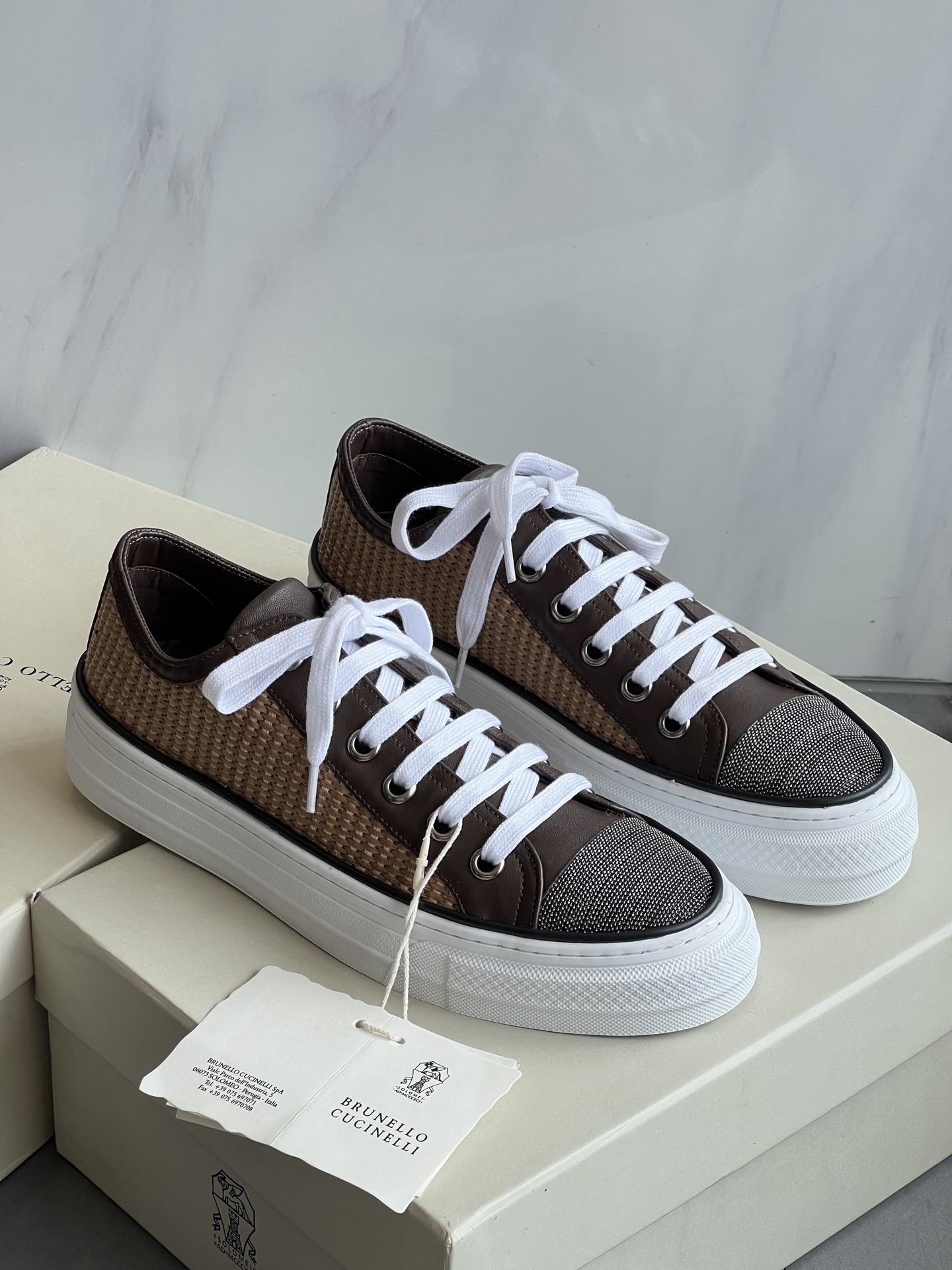 Brunello Cucinelli Zapatillas de Rafia con Cordones y Plataforma Gruesa