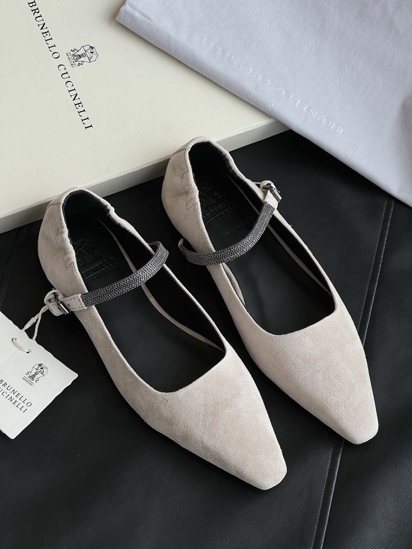Brunello Cucinelli Women's Suede Mary Jane Flats with Rhinestone Strap 4 i1751703580692 2649 0 2