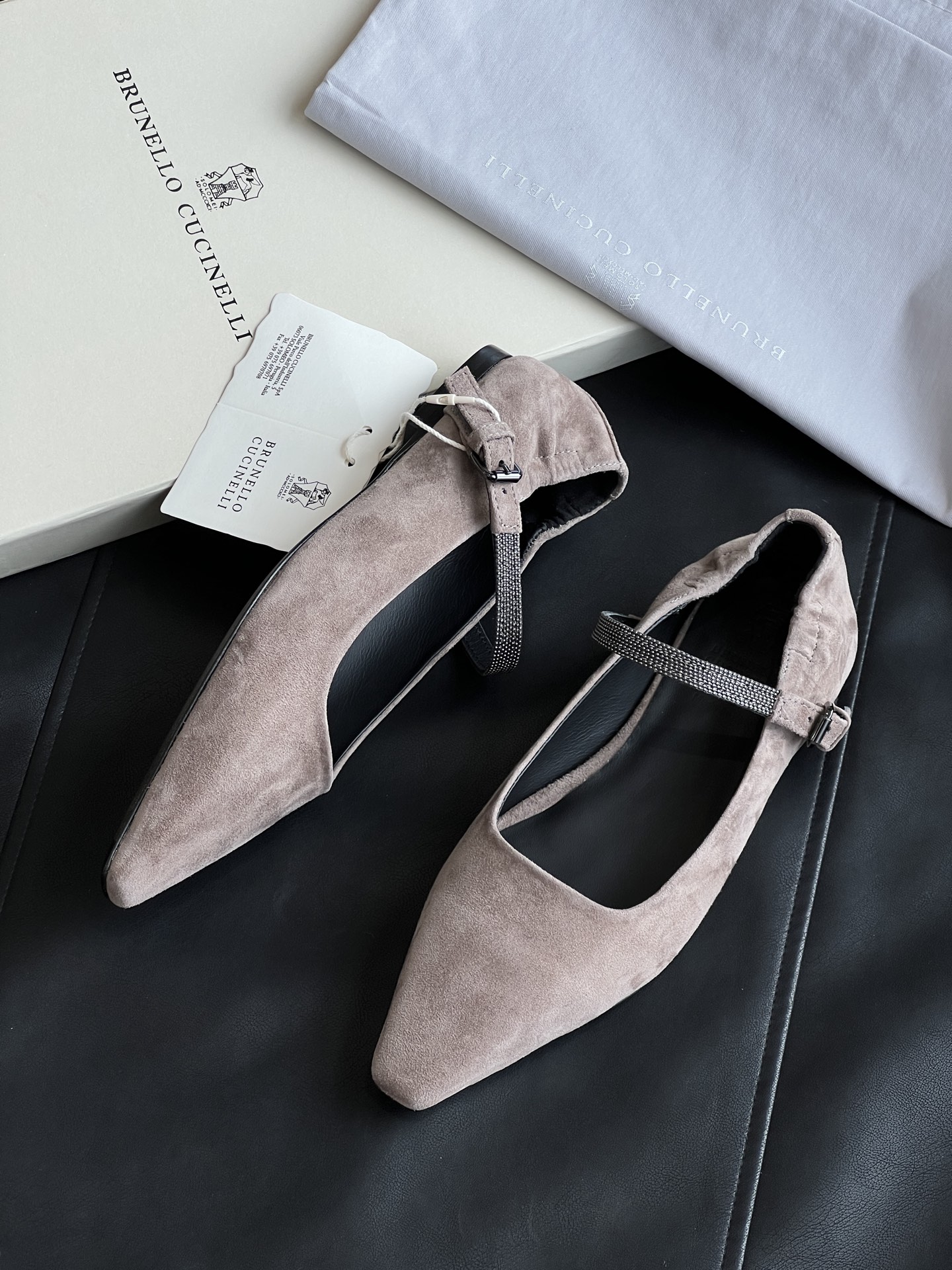 Brunello Cucinelli Women's Suede Mary Jane Flats with Rhinestone Strap 6 i1751703580696 5366 0 4