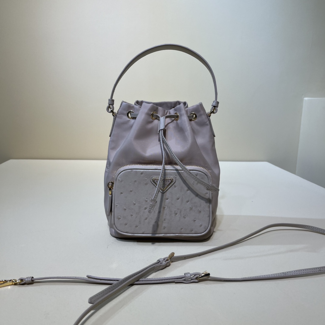 prada new nylon + ostrich leather / bucket bag